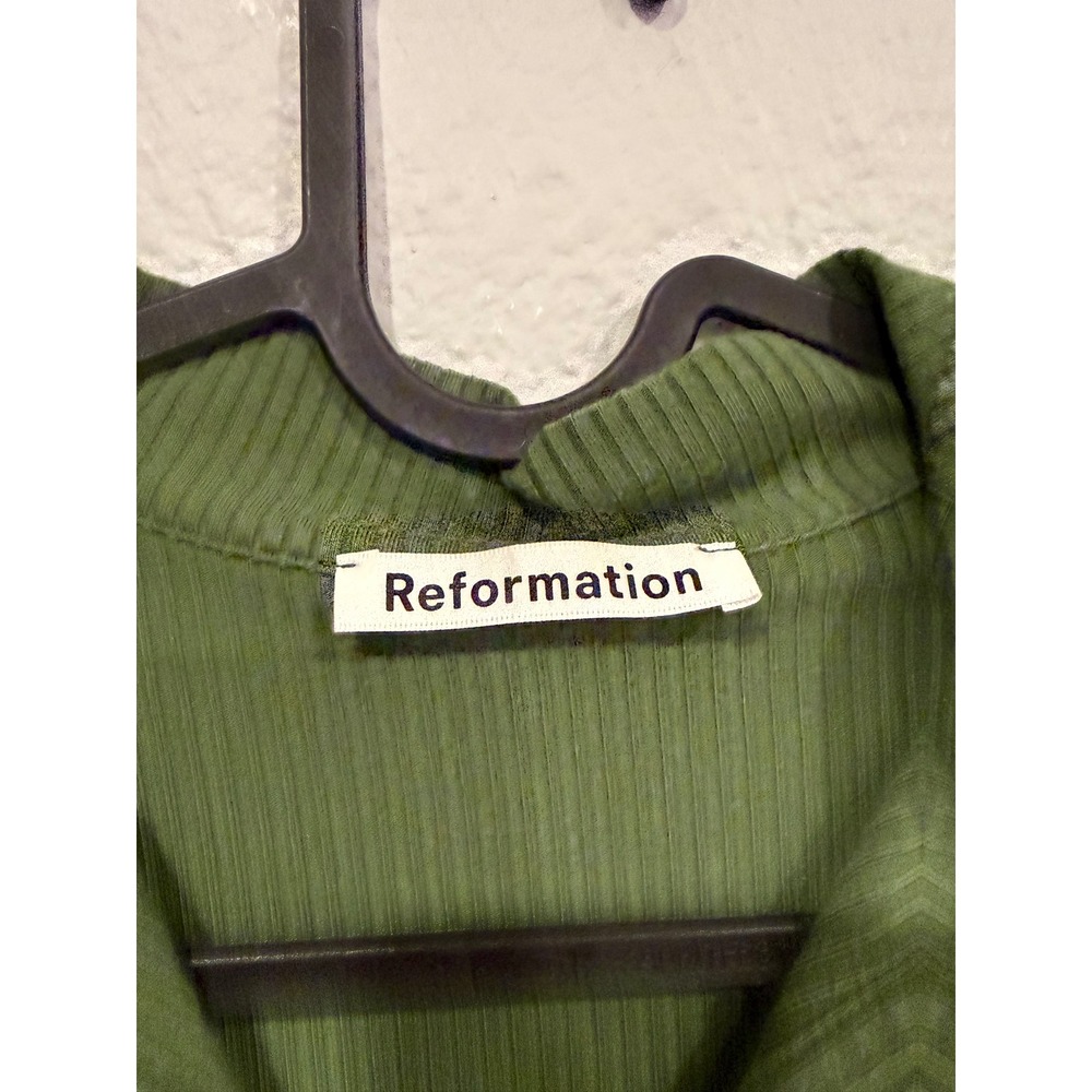 Reformation Amy Knit Green Ribbed Ruched Button Up Mini Dress Small - Picture 8 of 8